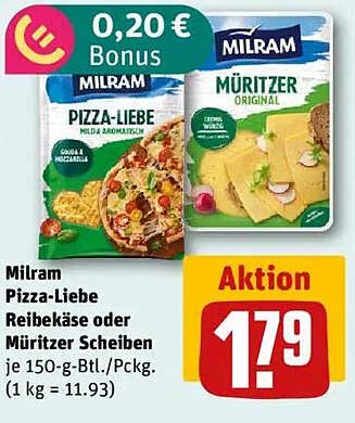 Milram Pizza-Liebe Reibekäse oder Müritzer Scheiben