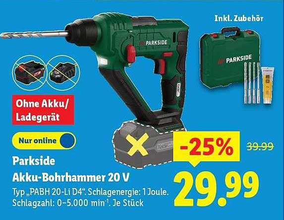 Parkside Akku-Bohrhammer 20 V - Nur online erhältlich!