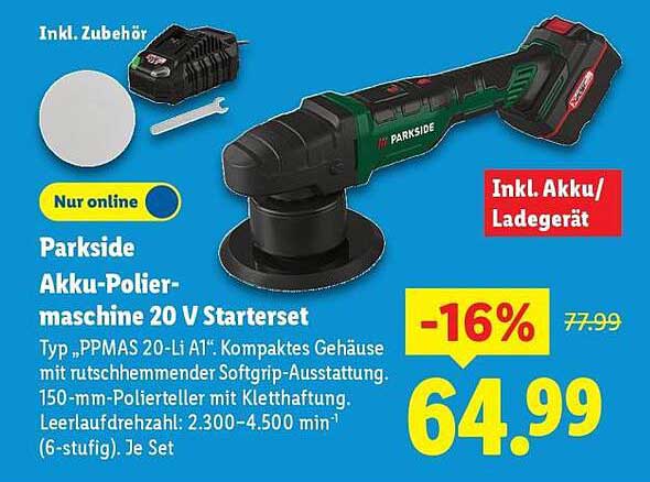 Parkside Akku-Poliermaschine 20 V Starterset