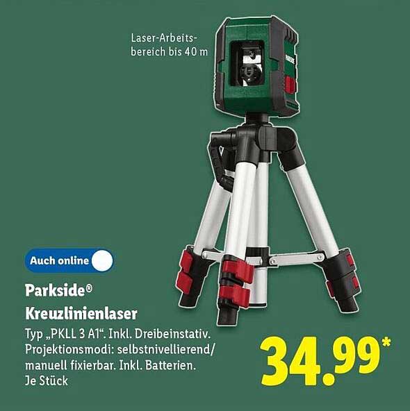 Parkside® Kreuzlinienlaser Typ „PKLL 3 A1“ inkl. Dreibeinstativ