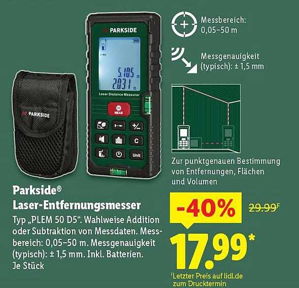 Parkside® Laser-Entfernungsmesser Typ „PLEM 50 D5“