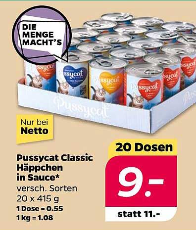 Pussycat Classic Häppchen in Sauce, 20 Dosen
