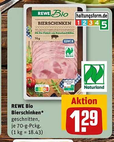 REWE Bio Bierschinken* geschnitten, je 70-g-Pckg.