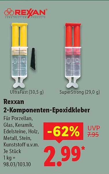 Rexxan 2-Komponenten-Epoxidkleber für Porzellan, Glas, Keramik und mehr
