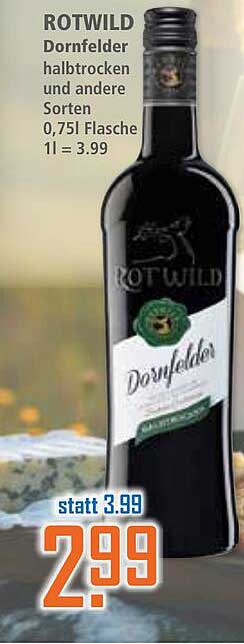 ROTWILD Dornfelder halbtrocken 0,75l Flasche