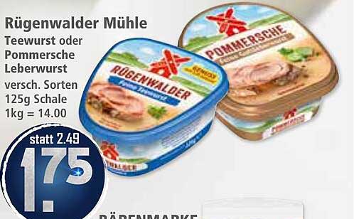 Rügenwalder Mühle Teewurst oder Pommerische Leberwurst 125g