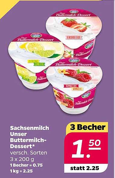 Sachsenmilch Unser Buttermilch-Dessert – verschiedene Sorten 3 x 200 g