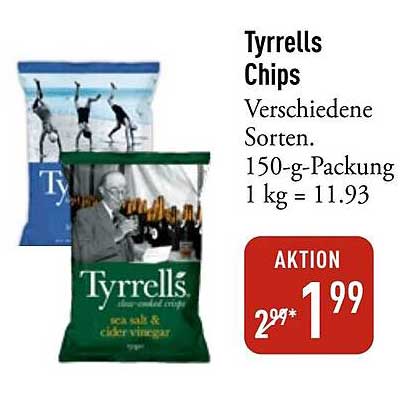 Tyrrells Chips - Verschiedene Sorten, 150-g-Packung