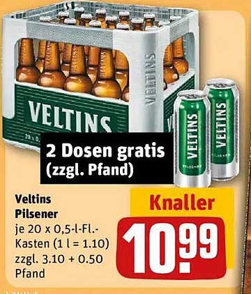 Veltins Pilsener – 20 x 0,5 l-Kasten mit 2 Dosen gratis