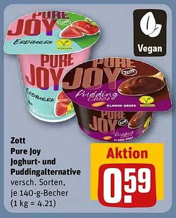 Zott Pure Joy Joghurt- und Puddingalternative versch. Sorten, 140-g-Becher