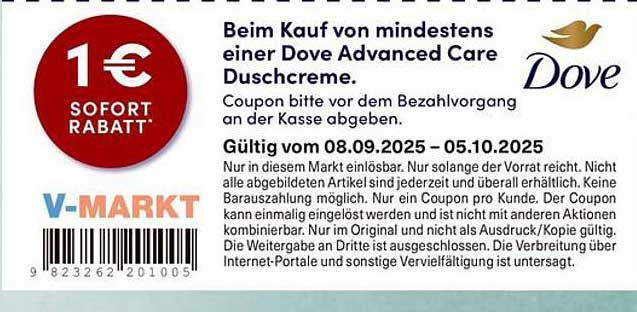 1 Euro Sofortrabatt auf Dove Advanced Care Duschcreme