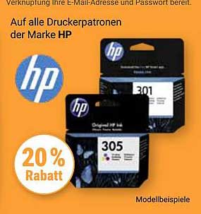 20% Rabatt auf alle Druckerpatronen der Marke HP