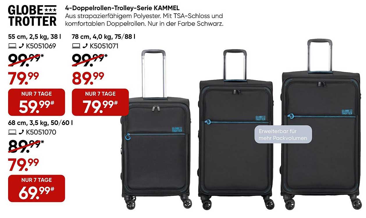 4-Doppelrollen-Trolley-Serie KAMMEL von GLOBETROTTER