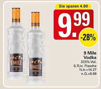 9 Mile Vodka 0,7L Flasche - nur 5,49 €
