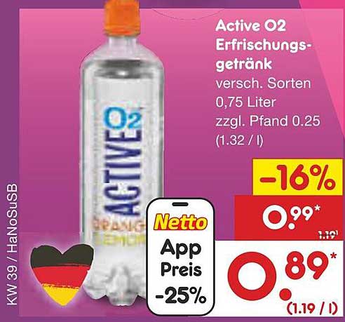 Active O2 Erfrischungsgetränk – Verschiedene Sorten 0,75 Liter