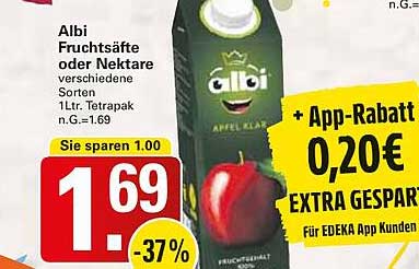 Albi Fruchtsäfte oder Nektare verschiedene Sorten 1L Tetra Pak