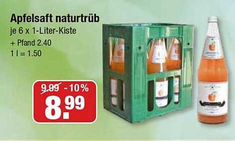 Apfelsaft naturtrüb je 6 x 1-Liter-Kiste