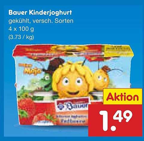 Bauer Kinderjoghurt, gekühlt, versch. Sorten 4 x 100 g