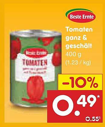 Beste Ernte Tomaten ganz & geschält 400 g
