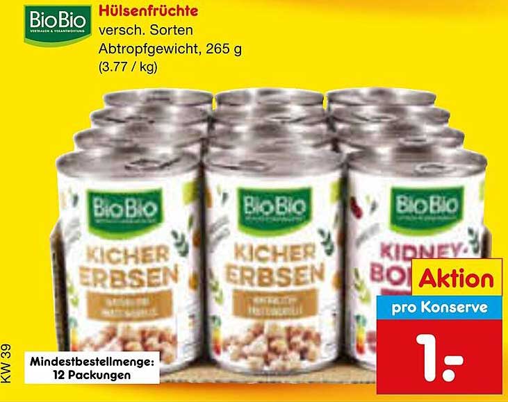 BioBio Kichererbsen und Kidneybohnen Konservendosen