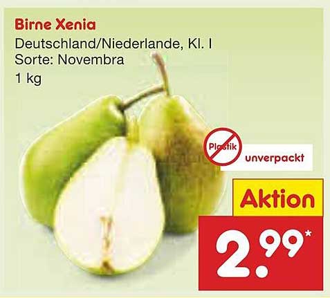 Birne Xenia, Deutschland/Niederlande, Kl. I, Sorte: Novembra, 1 kg