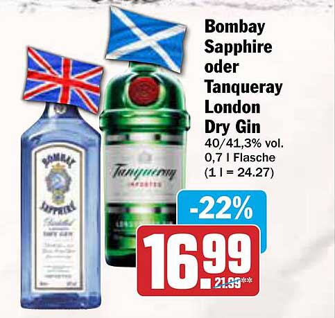 Bombay Sapphire oder Tanqueray London Dry Gin