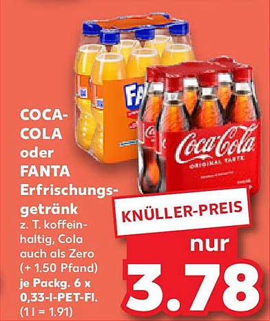 Coca-Cola oder Fanta Erfrischungsgetränk 6er Pack (0,33 l PET)