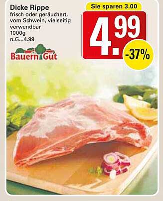Dicke Rippe von BauernGut, frisch oder geräuchert, 1000g