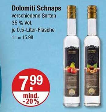 Dolomiti Schnaps verschiedene Sorten 0,5-Liter-Flasche