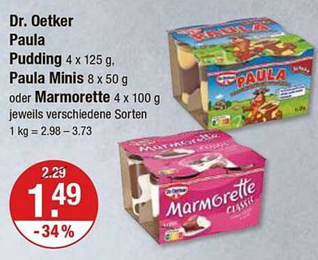 Dr. Oetker Paula Pudding 4 x 125 g, Paula Minis 8 x 50 g oder Marmorette 4 x 100 g