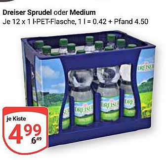 Dreiser Sprudel oder Medium – 12 x 1 l PET-Flasche