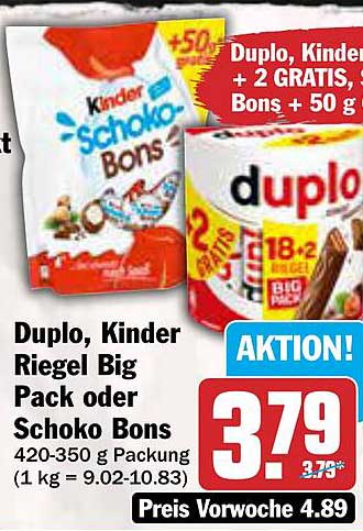 Duplo, Kinder Riegel Big Pack oder Schoko Bons