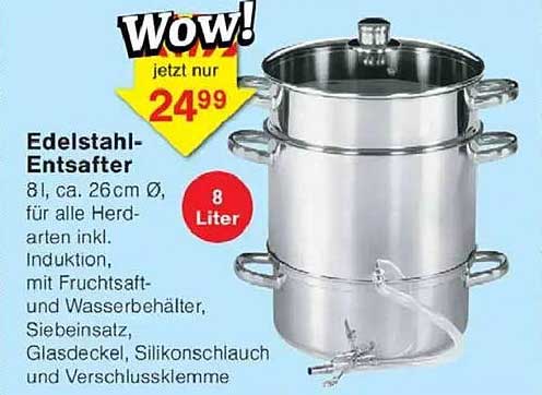 Edelstahl-Entsafter 8l - für alle Herdarten geeignet
