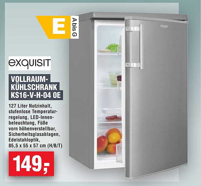 exquisit Vollraum-Kühlschrank KS16-V-H-04 OE