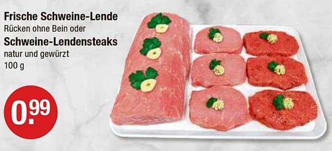 Frische Schweine-Lende Rücken ohne Bein oder Schweine-Lendensteaks natur und gewürzt