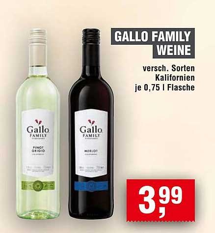 Gallo Family Weine - verschiedene Sorten, je 0,75 l Flasche