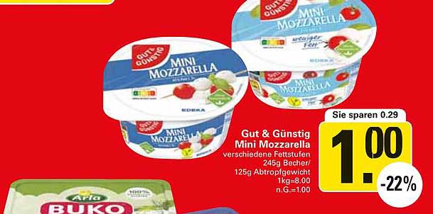 Gut & Günstig Mini Mozzarella 245g Becher