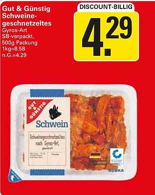 Gut & Günstig Schweinegeschnetzeltes Gyros-Art SB-verpackt, 500g Packung