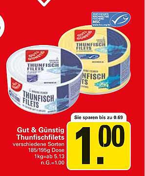 Gut & Günstig Thunfischfilets verschiedene Sorten 185/195g Dose