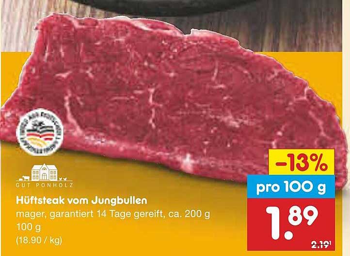Hüftsteak vom Jungbullen, mager, garantiert 14 Tage gereift, ca. 200 g