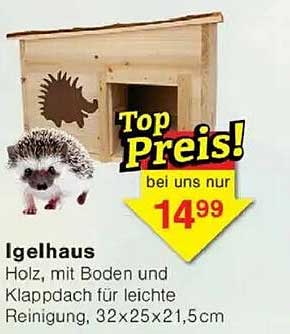 Igelhaus aus Holz, mit Boden und Klappdach für leichte Reinigung