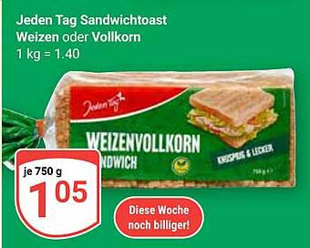 Jeden Tag Sandwichtoast Weizen oder Vollkorn 750 g