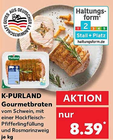 K-PURLAND Gourmetbraten vom Schwein, mit einer Hackfleisch-Pfefferlingfüllung und Rosmarinzweig