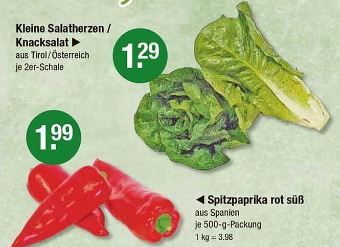 Kleine Salatherzen / Knacksalat und Spitzpaprika rot süß