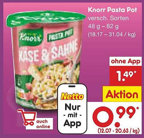 Knorr Pasta Pot Käse & Sahne - Verschiedene Sorten, 48 g - 82 g