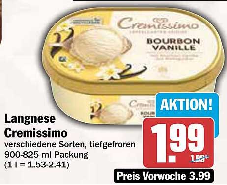 Langnese Cremissimo Bourbon Vanille 900-825 ml Packung