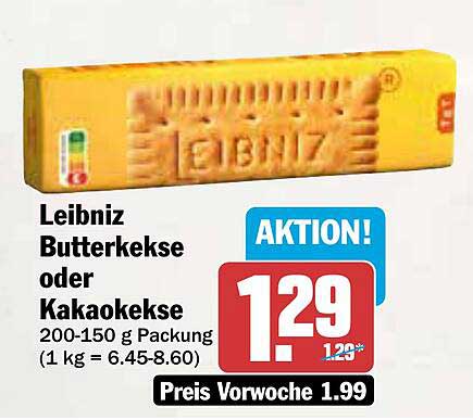 Leibniz Butterkekse oder Kakaokekse 200-150 g Packung