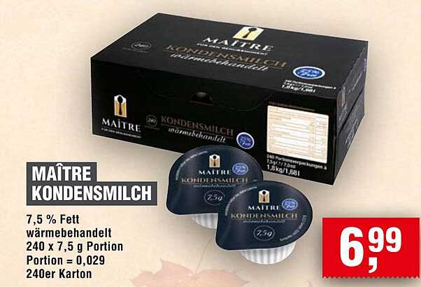 MAÎTRE KONDISENMILCH 7,5 % Fett, 240 x 7,5 g
