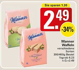Manner Waffeln verschiedene Sorten 300/400g Beutel