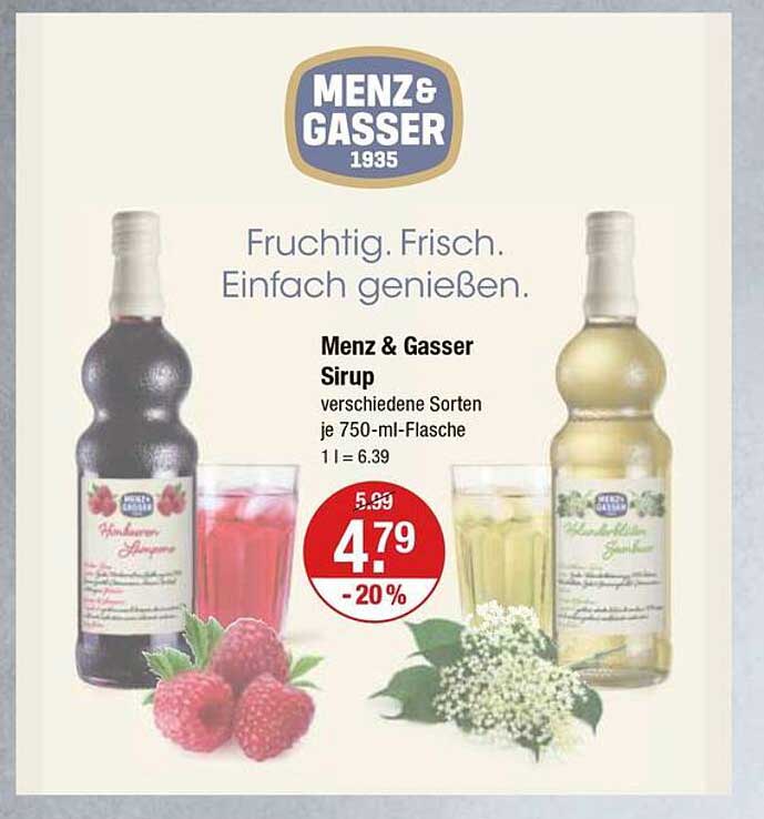 Menz & Gasser Sirup verschiedene Sorten je 750-ml-Flasche